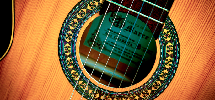 close up of a flamenco guitar rosette